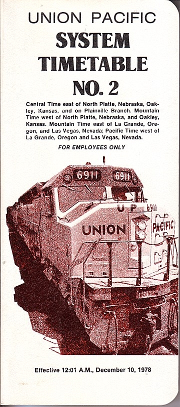 Union Pacific System Timetable No 2, 1978