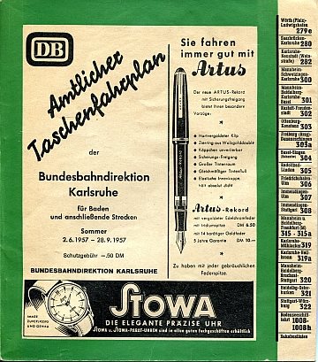 Fahrplan BD Karlsruhe 1957 Sommer