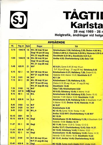 Karlstad C anslagstidtabell 1989/90