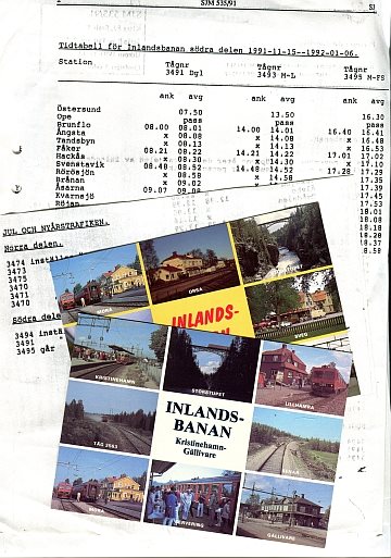 Inlandsbanan tidtabell 1991/92